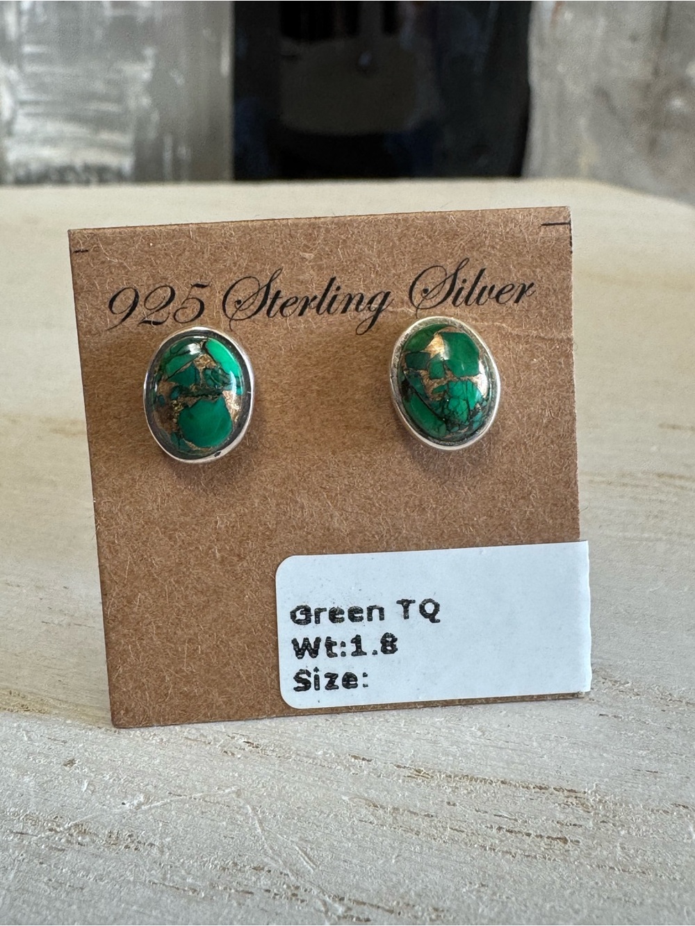 Irish Dahlia Sterling Silver Green Oval Stud Earrings -Kingman Turquoise Company